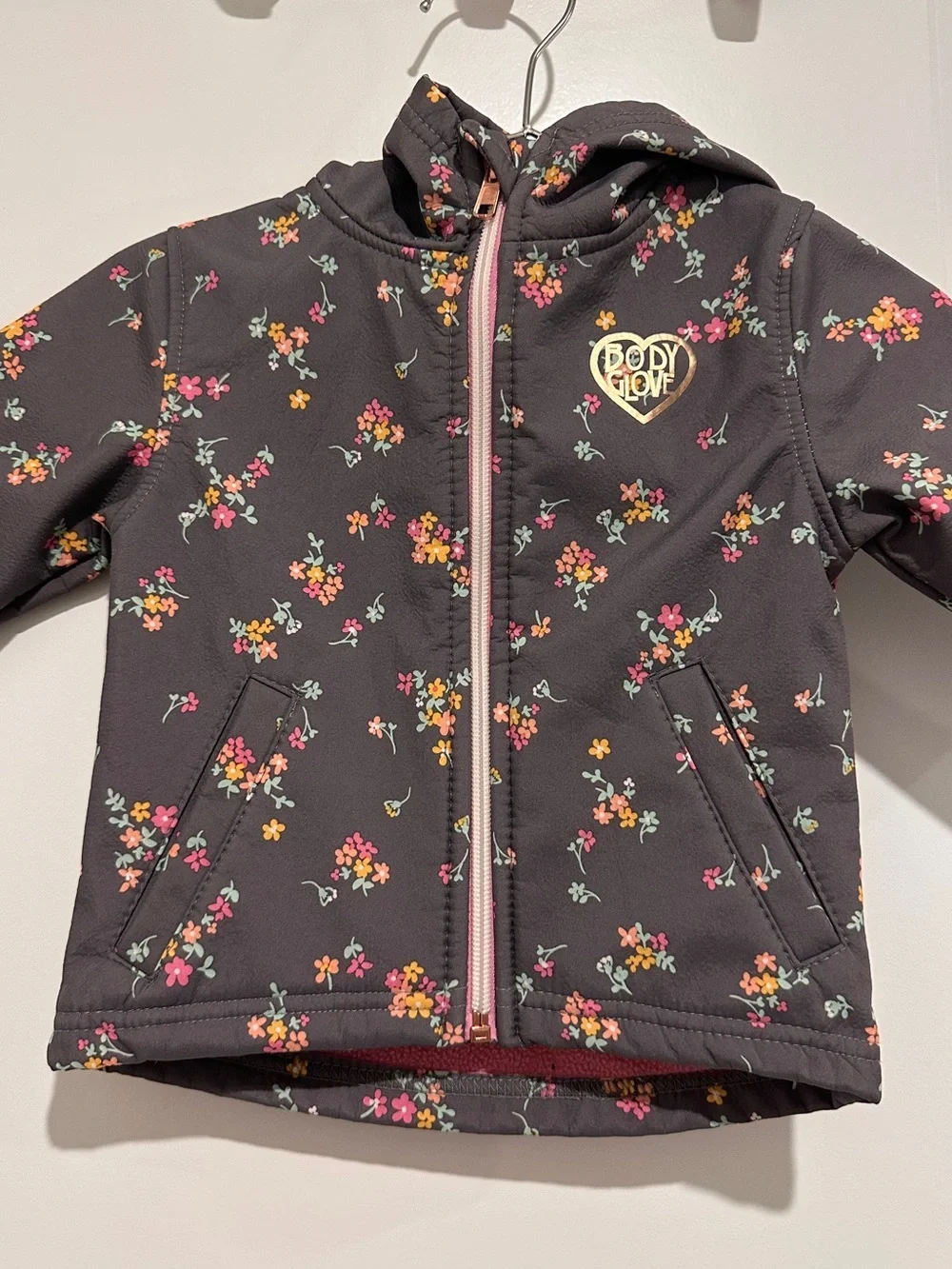 Body Glove Baby Girls' Charcoal Floral Hooded Jacket